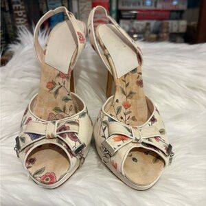 Dior Cream Floral Peep-Toe Heels
